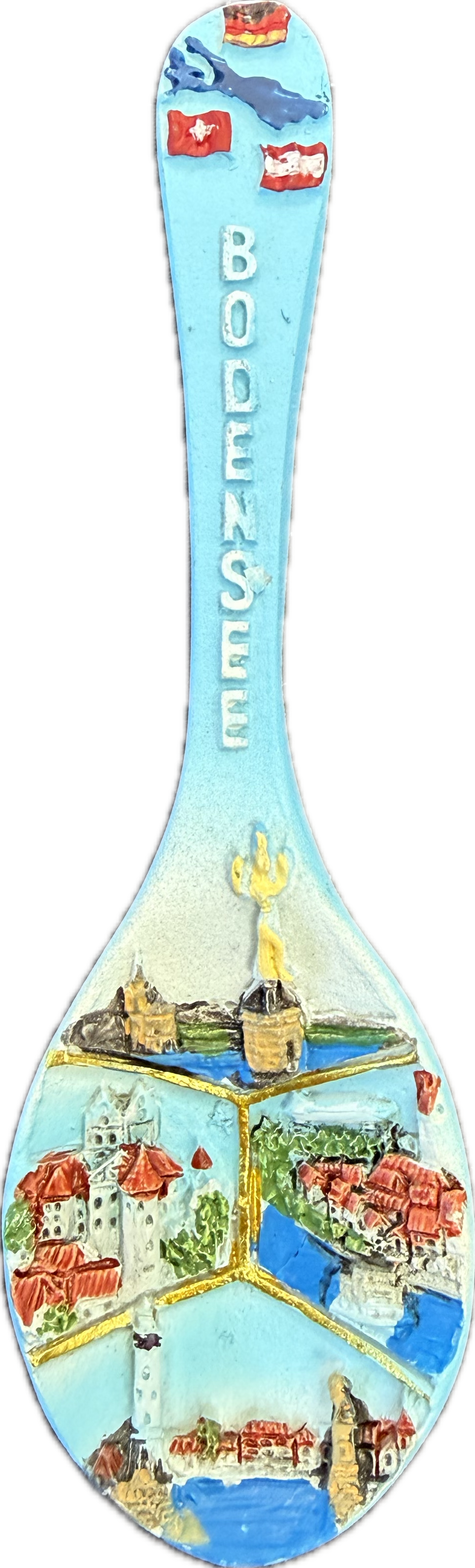 Bodensee-Magnet in Löffelform mit Seemotiven, Länderflaggen und Bodensee-Schriftzug