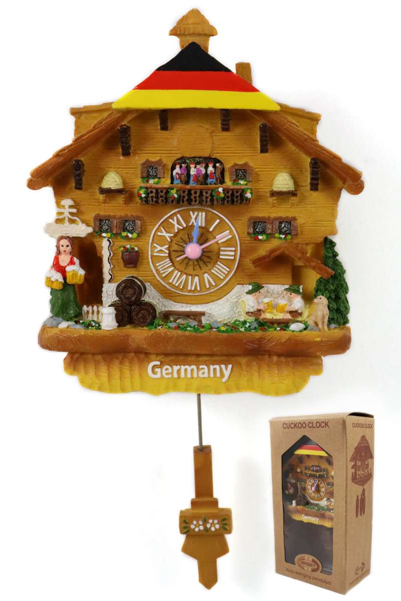 CG-0741162 Magnet Kuckucksuhr "Germany" Flagge, echte Uhr, Pendelbewegung