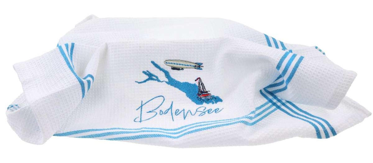 CG-0251080 GESCHIRRTUCH WAFFELSTRUKTUR BODENSEE , WEI�, BLAUE STREIFEN, 50*70CM, AUFH�NGER